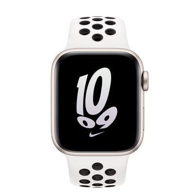 Apple Watch SE GPS, 40mm Starlight Aluminum Case with Summit White/Black Nike Sport Band - S/M