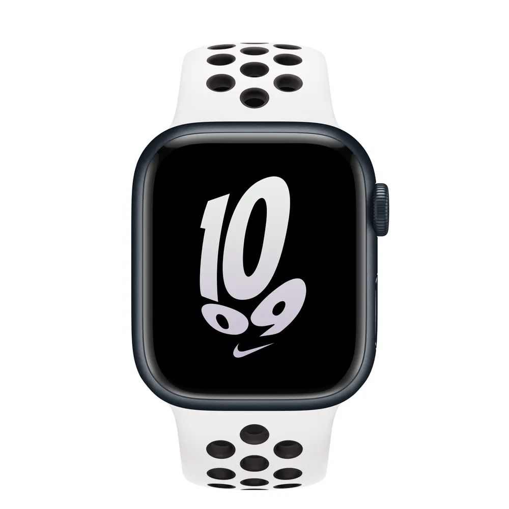 Apple Watch Series 8 GPS + Cellular, 41mm Midnight Aluminum Case with Summit White/Black Nike Sport Band - S/M