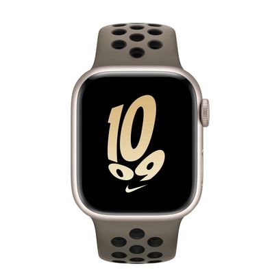 Apple Watch Series 8 GPS, 41mm Starlight Aluminum Case with Olive Grey/Black Nike Sport Band - S/M