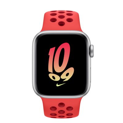 Apple Watch SE GPS + Cellular, 40mm Silver Aluminum Case with Bright Crimson/Gym Red Nike Sport Band - S/M