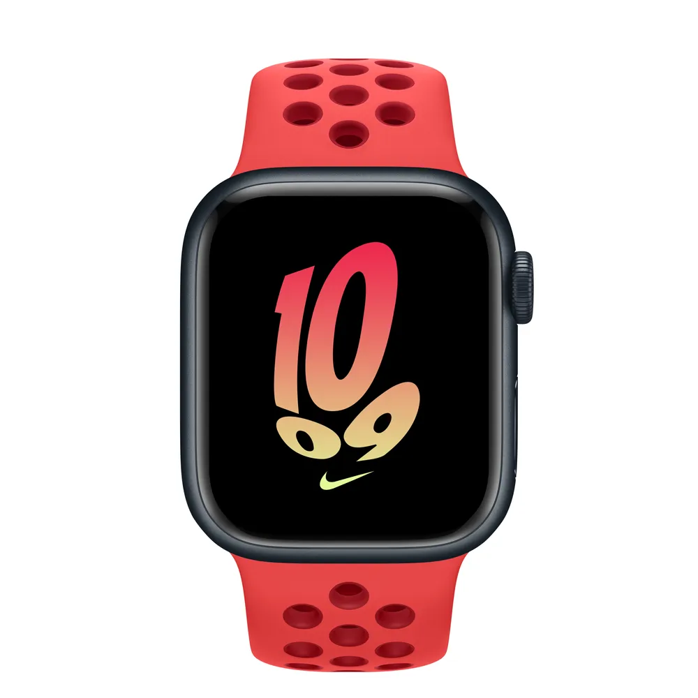 Apple Watch Series 8 GPS + Cellular, 41mm Midnight Aluminum Case with Bright Crimson/Gym Red Nike Sport Band - S/M