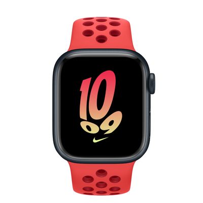 Apple Watch Series 8 GPS + Cellular, 41mm Midnight Aluminum Case with Bright Crimson/Gym Red Nike Sport Band - S/M