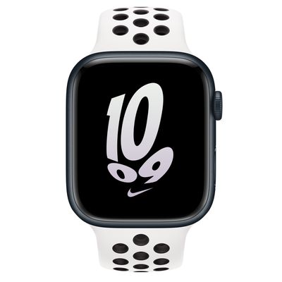 Apple Watch Series 8 GPS, 45mm Midnight Aluminum Case with Summit White/Black Nike Sport Band - S/M