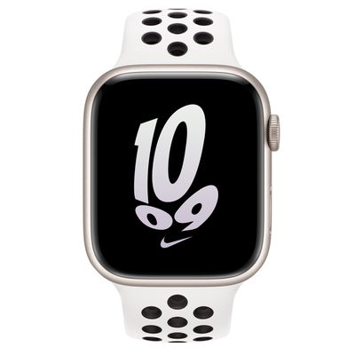 Apple Watch Series 8 GPS + Cellular, 45mm Starlight Aluminum Case with Summit White/Black Nike Sport Band - S/M