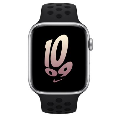 Apple Watch SE GPS + Cellular, 44mm Silver Aluminum Case with Black/Black Nike Sport Band - S/M