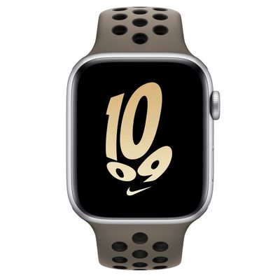 Apple Watch SE GPS + Cellular, 44mm Silver Aluminum Case with Olive Grey/Black Nike Sport Band - S/M