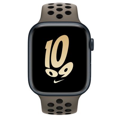 Apple Watch Series 8 GPS, 45mm Midnight Aluminum Case with Olive Grey/Black Nike Sport Band - S/M