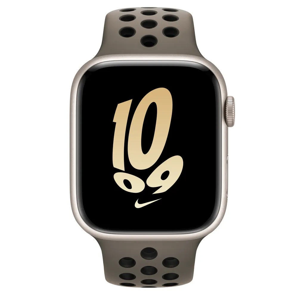 Apple Watch Series 8 GPS + Cellular, 45mm Starlight Aluminum Case with Olive Grey/Black Nike Sport Band - S/M