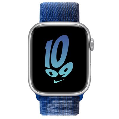 Apple Watch Series 8 GPS + Cellular, 45mm Silver Aluminum Case with Game Royal/Midnight Navy Nike Sport Loop