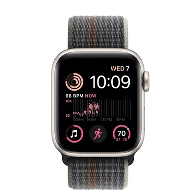 Apple Watch SE GPS, 40mm Starlight Aluminum Case with Midnight Sport Loop