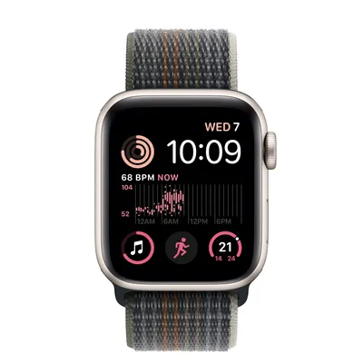 Apple Watch SE GPS, 40mm Starlight Aluminium Case with Midnight Sport Loop