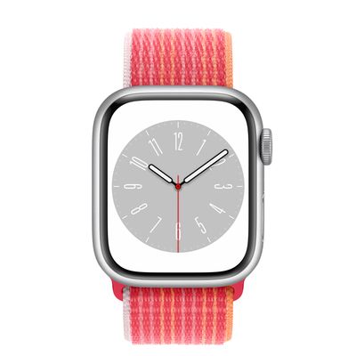 Apple Watch Series 8 GPS, 41mm Silver Aluminum Case with (PRODUCT)RED Sport Loop