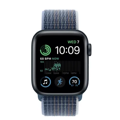 Apple Watch SE GPS, 40mm Midnight Aluminum Case with Storm Blue Sport Loop