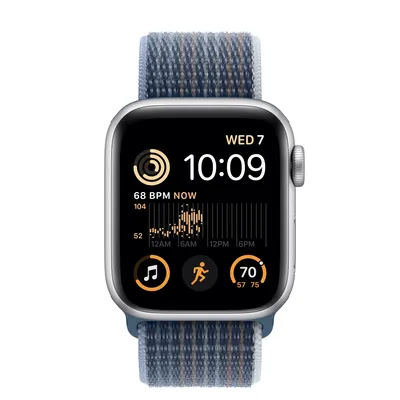Apple Watch SE GPS, 40mm Silver Aluminum Case with Storm Blue Sport Loop
