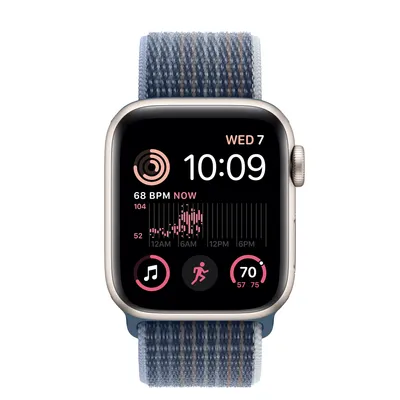 Apple Watch SE GPS, 40mm Starlight Aluminum Case with Storm Blue Sport Loop