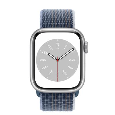 Apple Watch Series 8 GPS + Cellular, 41mm Silver Aluminum Case with Storm Blue Sport Loop