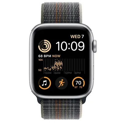 Apple Watch SE GPS, 44mm Silver Aluminum Case with Midnight Sport Loop