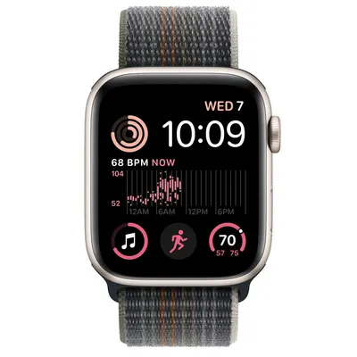 Apple Watch SE GPS, 44mm Starlight Aluminum Case with Midnight Sport Loop