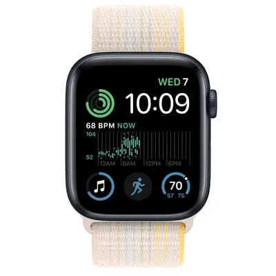 Apple Watch SE GPS + Cellular, 44mm Midnight Aluminum Case with Starlight Sport Loop