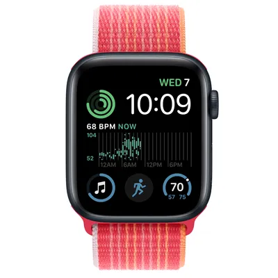 Apple Watch SE GPS, 44mm Midnight Aluminum Case with (PRODUCT)RED Sport Loop