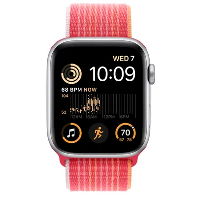 Apple Watch SE GPS, 44mm Silver Aluminum Case with (PRODUCT)RED Sport Loop