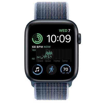 Apple Watch SE GPS + Cellular, 44mm Midnight Aluminum Case with Storm Blue Sport Loop