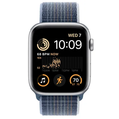 Apple Watch SE GPS + Cellular, 44mm Silver Aluminum Case with Storm Blue Sport Loop