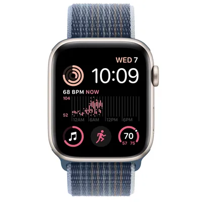 Apple Watch SE GPS, 44mm Starlight Aluminum Case with Storm Blue Sport Loop