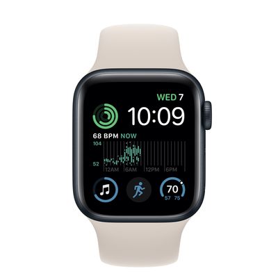 Apple Watch SE GPS + Cellular, 40mm Midnight Aluminum Case with Starlight Sport Band - S/M