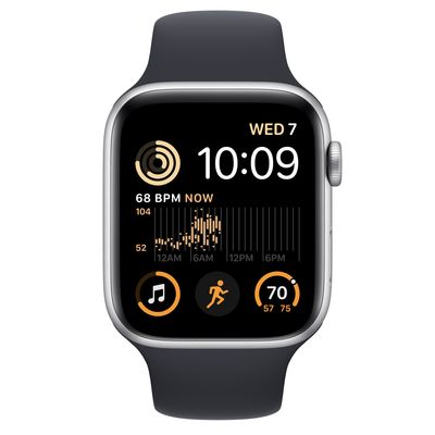 Apple Watch SE GPS, 44mm Silver Aluminum Case with Midnight Sport Band - S/M