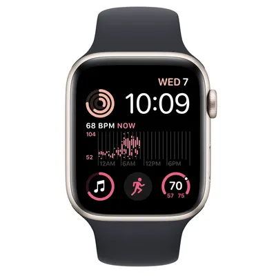 Apple Watch SE GPS, 44mm Starlight Aluminum Case with Midnight Sport Band - S/M