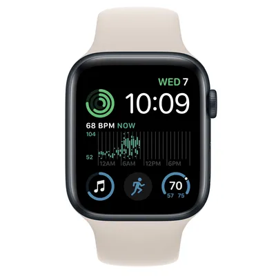 Apple Watch SE GPS, 44mm Midnight Aluminum Case with Starlight Sport Band - S/M