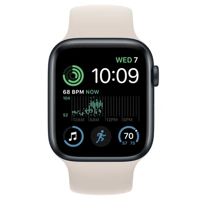 Apple Watch SE GPS + Cellular, 44mm Midnight Aluminum Case with Starlight Solo Loop - Size 1