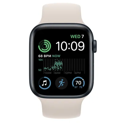Apple Watch SE GPS, 44mm Midnight Aluminum Case with Starlight Solo Loop - Size 1