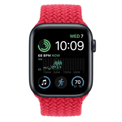 Apple Watch SE GPS + Cellular, 44mm Midnight Aluminum Case with (PRODUCT)RED Braided Solo Loop - Size 1