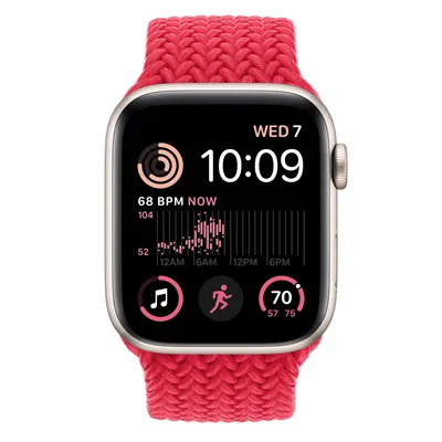 Apple Watch SE GPS, 44mm Starlight Aluminum Case with (PRODUCT)RED Braided Solo Loop - Size 1