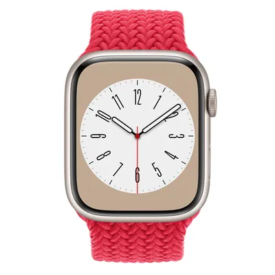Apple Watch Series 8 GPS + Cellular, 45mm Starlight Aluminum Case with (PRODUCT)RED Braided Solo Loop - Size 1