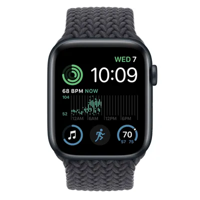 Apple Watch SE GPS, 44mm Midnight Aluminum Case with Midnight Braided Solo Loop - Size 1