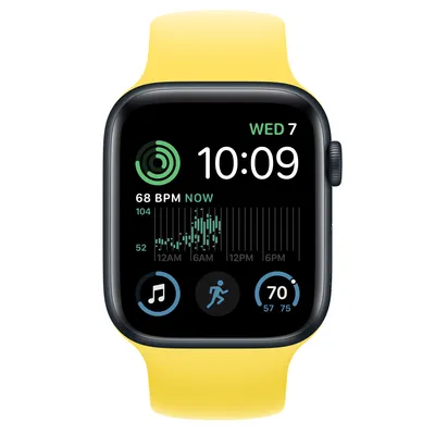 Apple Watch SE GPS + Cellular, 44mm Midnight Aluminum Case with Canary Yellow Solo Loop - Size 1