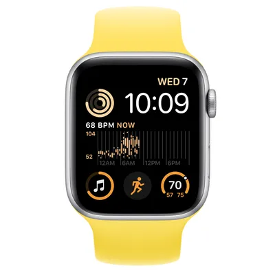 Apple Watch SE GPS + Cellular, 44mm Silver Aluminum Case with Canary Yellow Solo Loop - Size 1