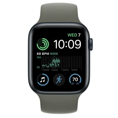 Apple Watch SE GPS + Cellular, 44mm Midnight Aluminum Case with Olive Solo Loop - Size 1