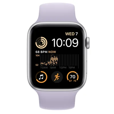 Apple Watch SE GPS + Cellular, 44mm Silver Aluminum Case with Purple Fog Solo Loop - Size 1
