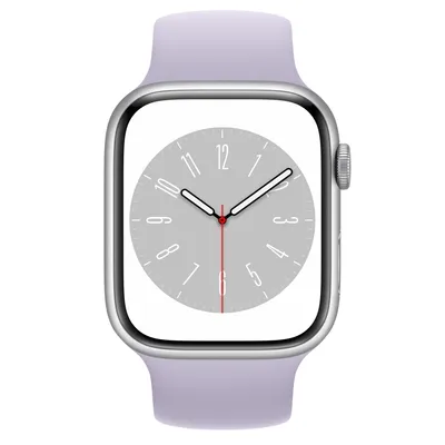 Apple Watch Series 8 GPS + Cellular, 45mm Silver Aluminum Case with Purple Fog Solo Loop - Size 1