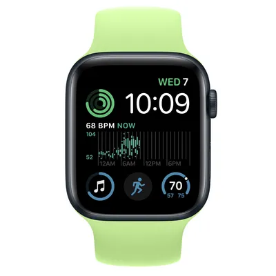 Apple Watch SE GPS + Cellular, 44mm Midnight Aluminum Case with Sprout Green Solo Loop - Size 1