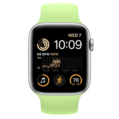 Apple Watch SE GPS + Cellular, 44mm Silver Aluminum Case with Sprout Green Solo Loop - Size 1
