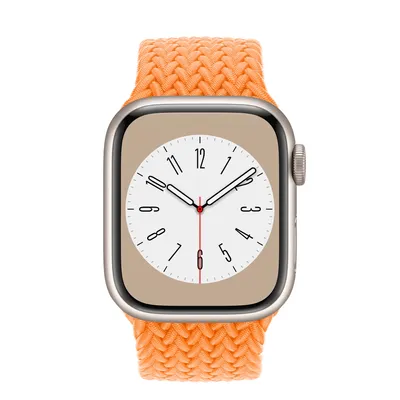 Apple Watch Series 8 GPS, 41mm Starlight Aluminum Case with Bright Orange Braided Solo Loop - Size 1