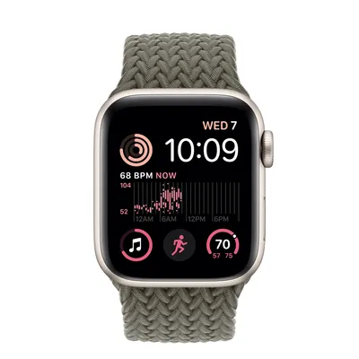 Apple Watch SE GPS, 40mm Starlight Aluminum Case with Olive Braided Solo Loop - Size 1