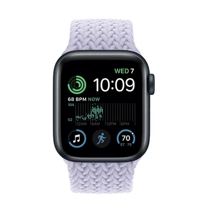 Apple Watch SE GPS + Cellular, 40mm Midnight Aluminum Case with Purple Fog Braided Solo Loop - Size 1