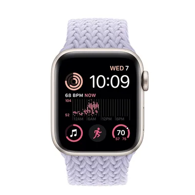 Apple Watch SE GPS + Cellular, 40mm Starlight Aluminum Case with Purple Fog Braided Solo Loop - Size 1