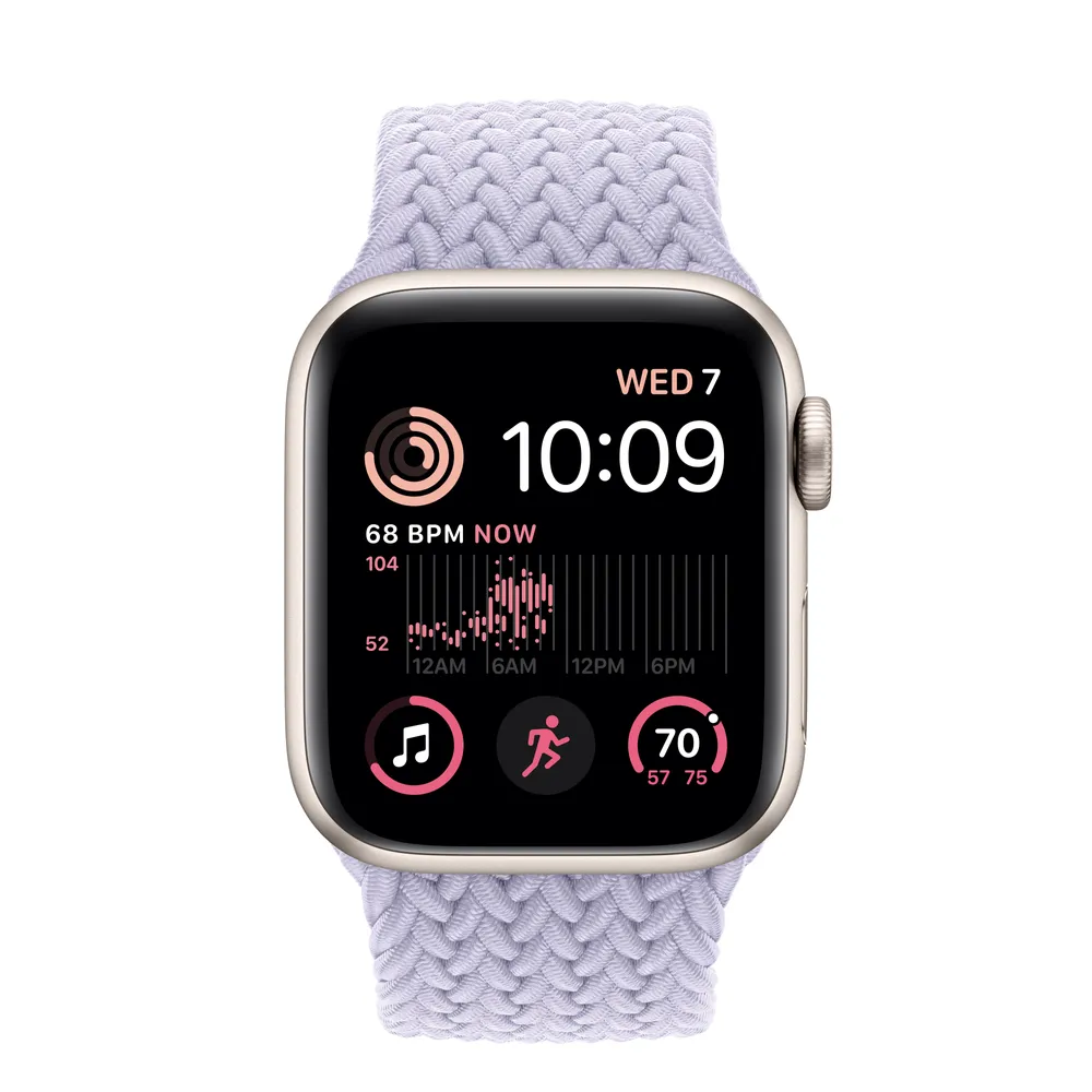 Apple Watch SE GPS, 40mm Starlight Aluminum Case with Purple Fog Braided Solo Loop - Size 1